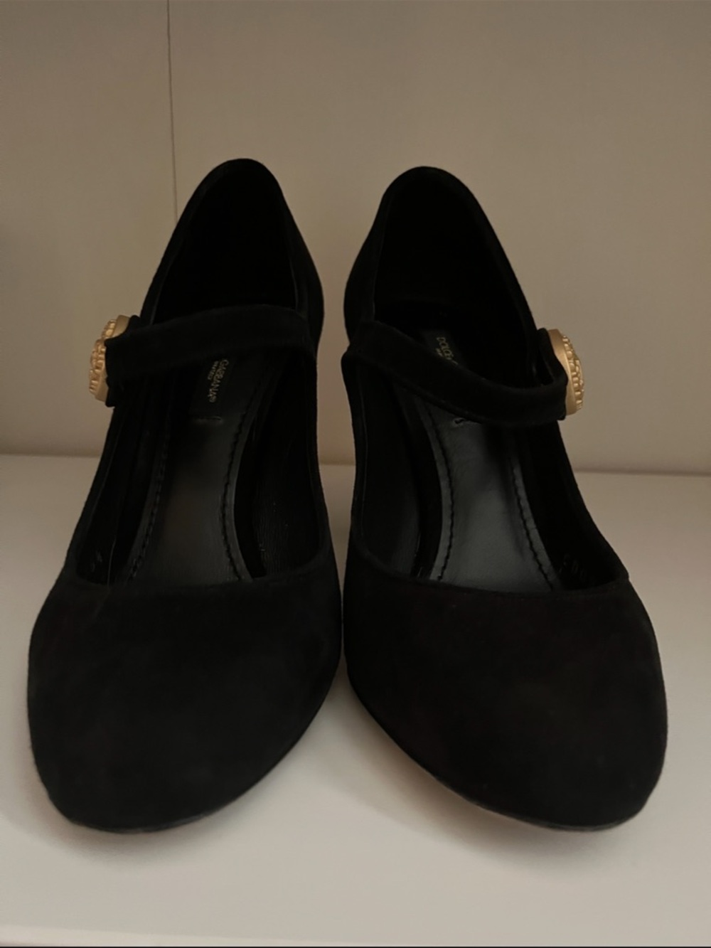 Dolce & Gabbana Black Suede Mary Jane Pumps with Gold Button 5.5 - Picture 3 of 16